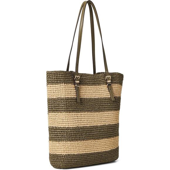 MICHAEL KORS $198  Quinn Large North South Woven Tote Safari Green - Picture 2 of 4